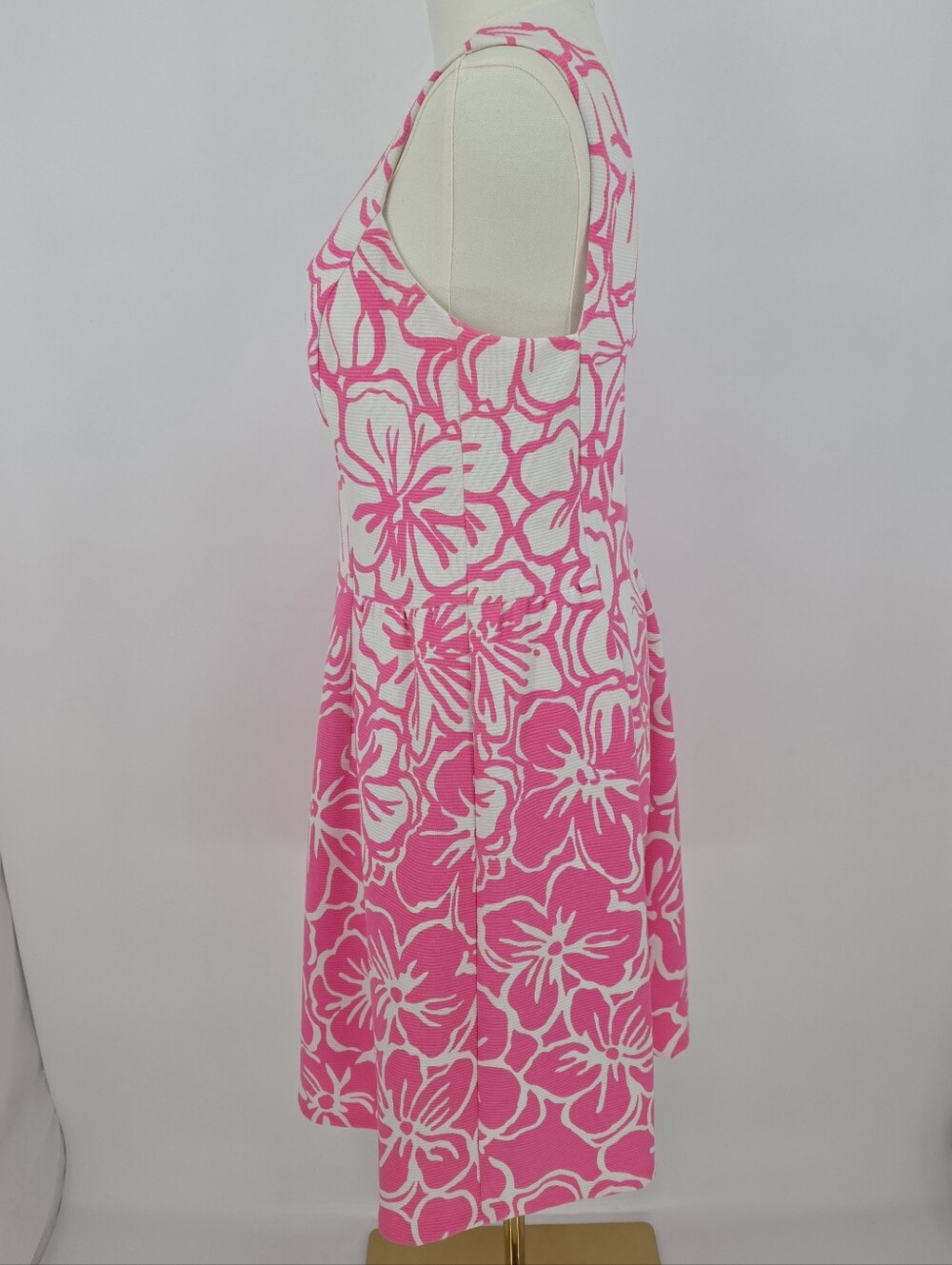 Lilly Pulitzer Bella Dress M Pink Strike a Posie Floral Fit Flare Pink White - Picture 3 of 9